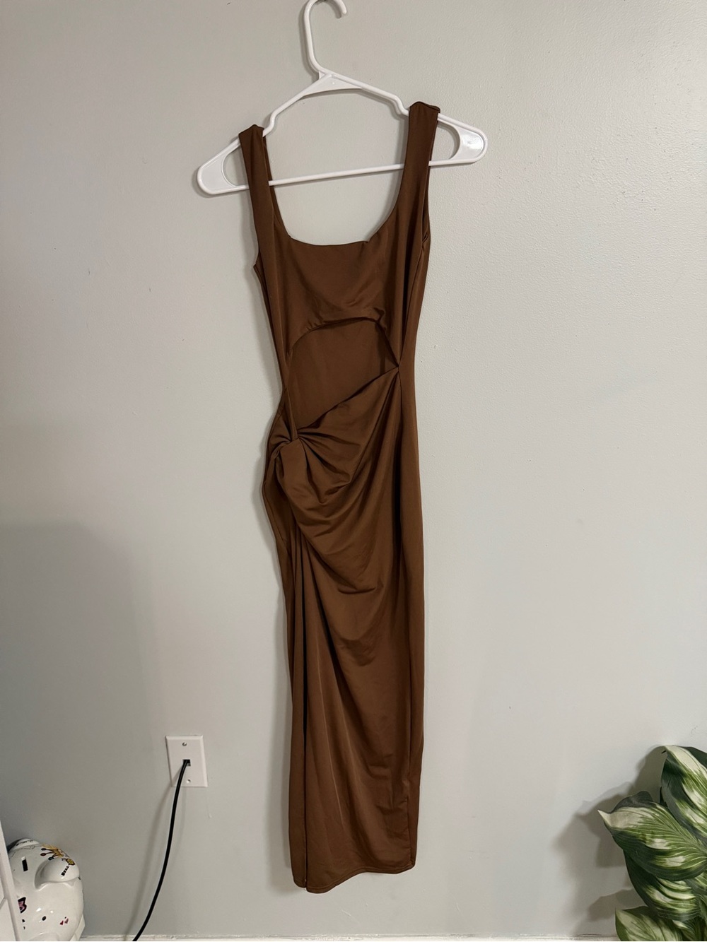 SHEIN Brown Ruched Tank Midi Dress